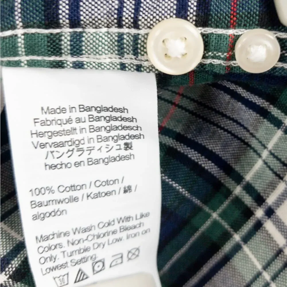 J.Crew Men’s Medium Slim Plaid Button Up Shirt Organic Cotton Broken-In Oxford